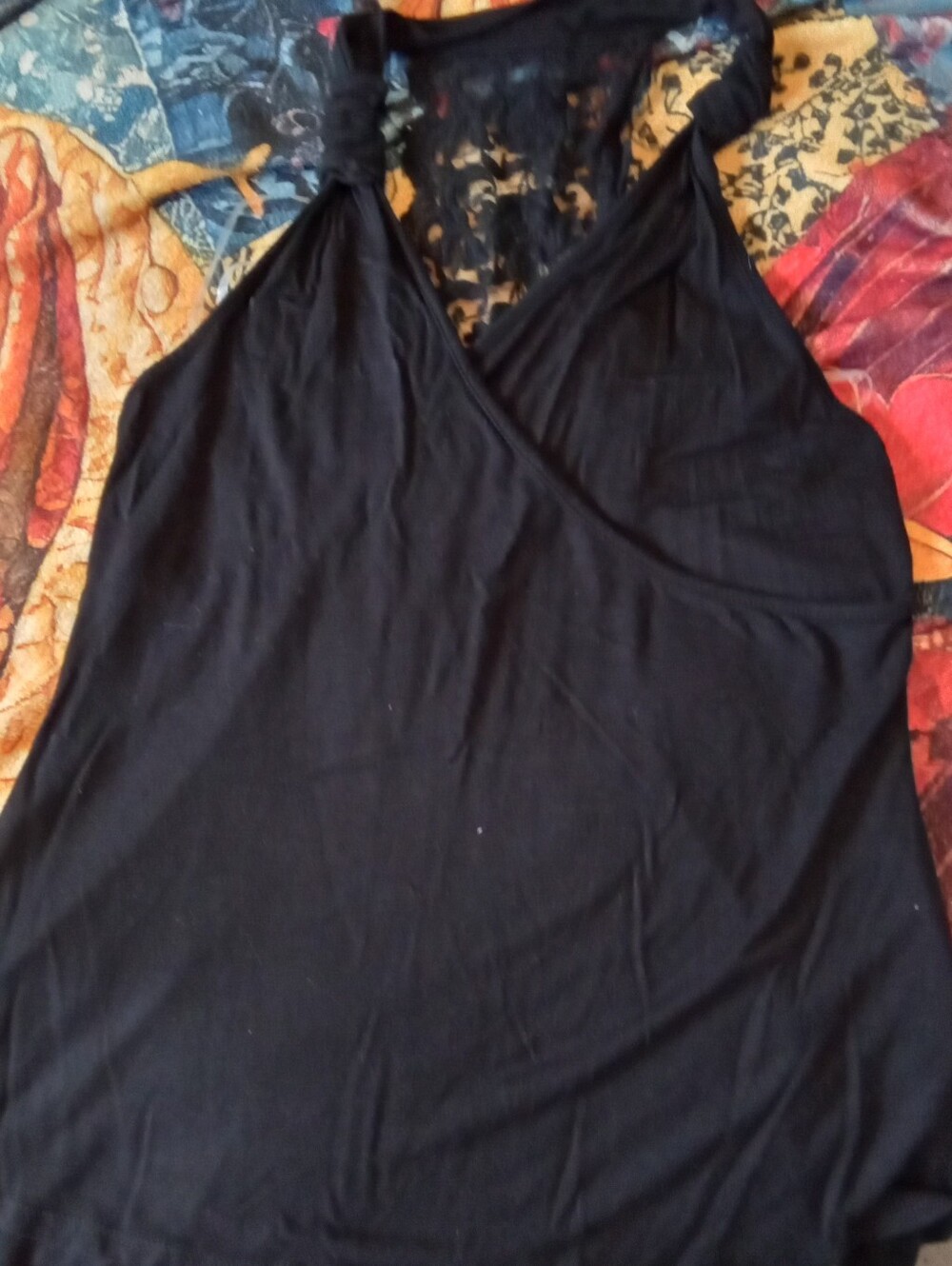 #666 Black Lace-Back Halter Tank Top - Women